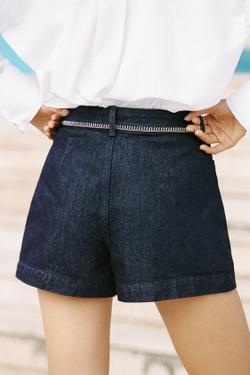 ZARA ДЖИНСОВЫЕ ШОРТЫ Z1975 С ВЫСОКОЙ ПОСАДКОЙ И ДЕКОРАТИВНОЙ СТРОЧКОЙ, СИНИЙ