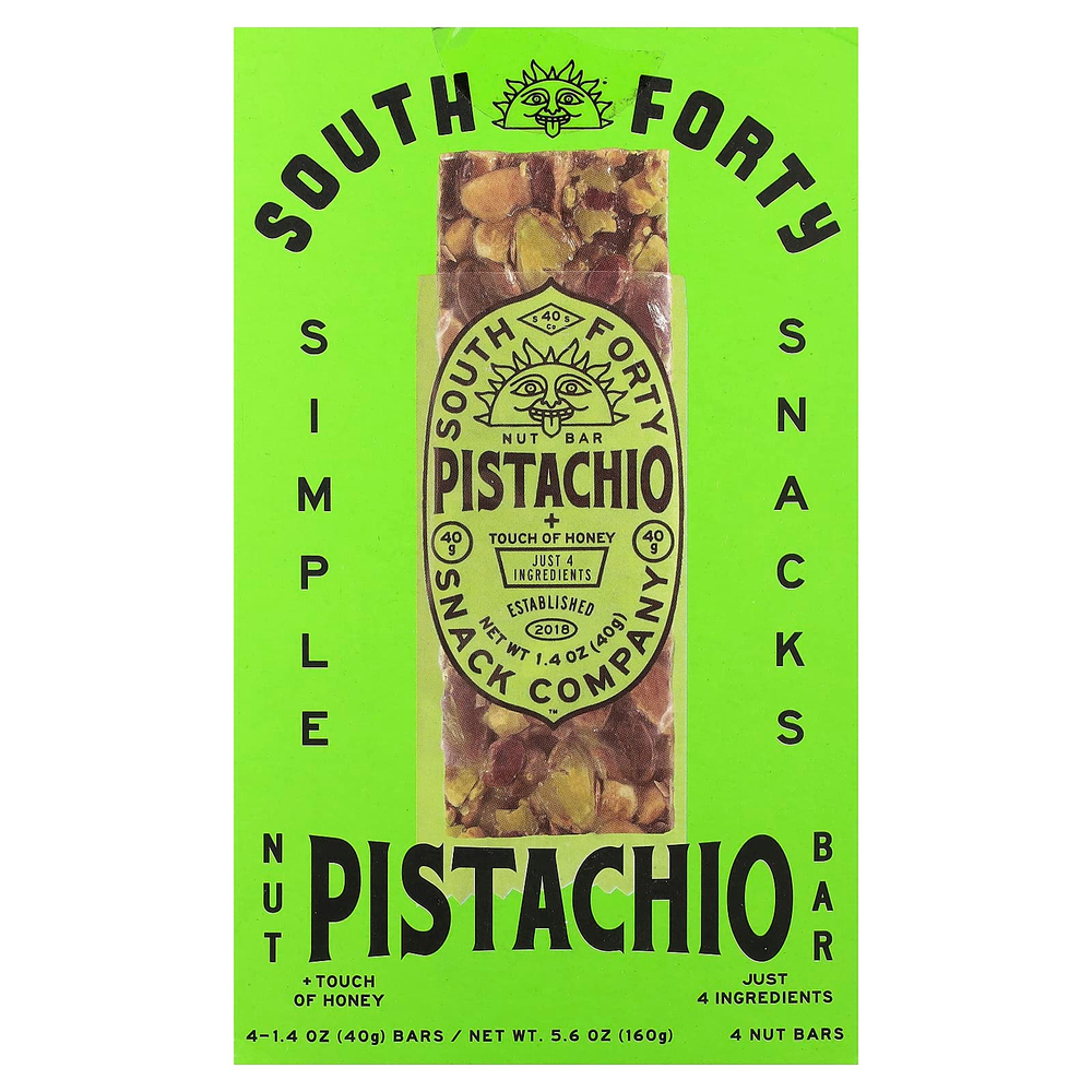 South Forty Snack Company, ореховый батончик, фисташки и мед, 4 батончика по 40 г (1,4 унции)