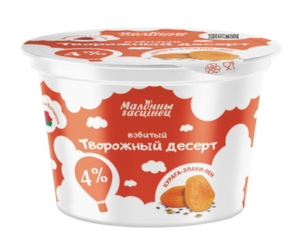 Десерт творожный взбитый "Молочный гостинец" 4% 125г. Курага-злаки-лен