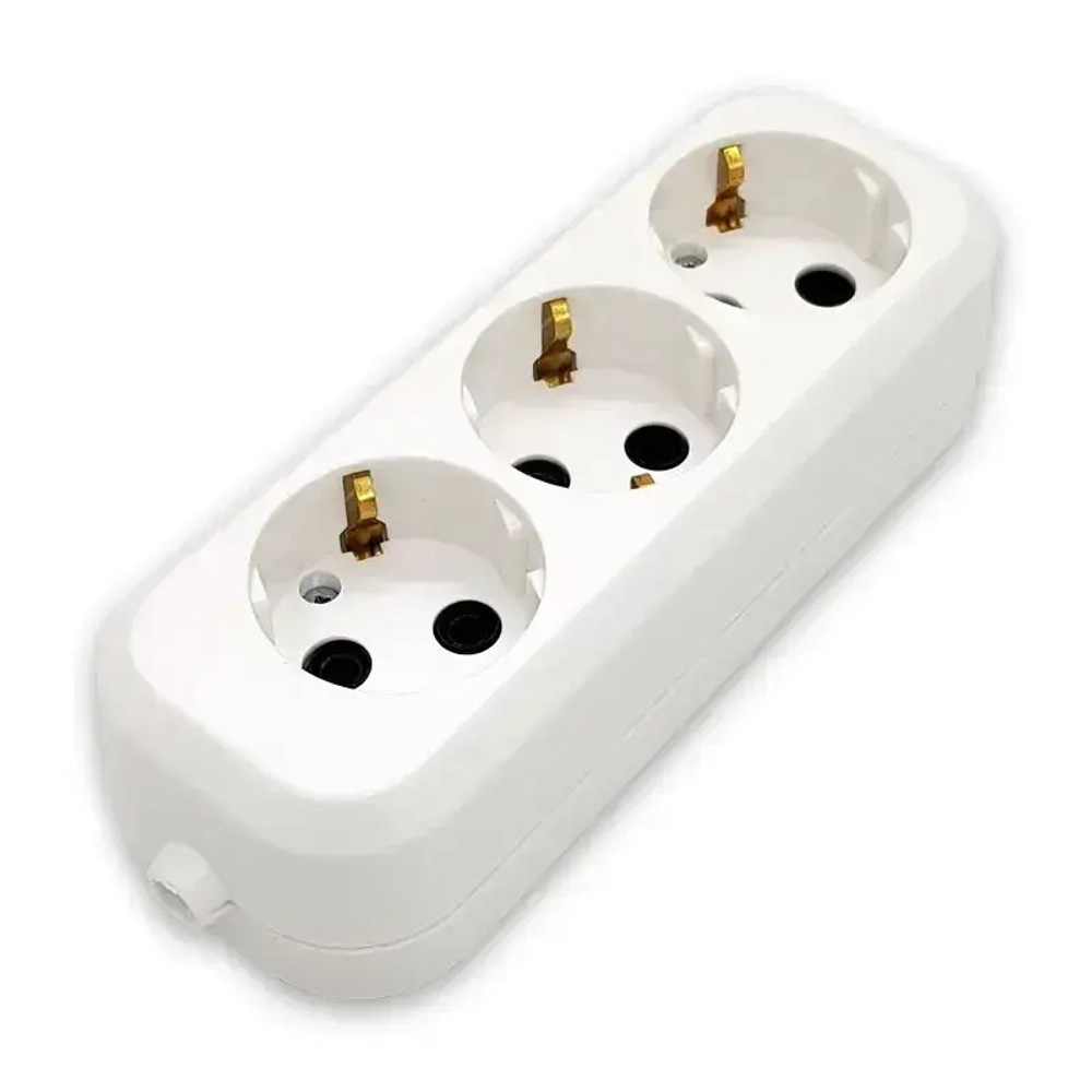 Колодка удлинителя на 3 розетки, с заземлением 250В 16А