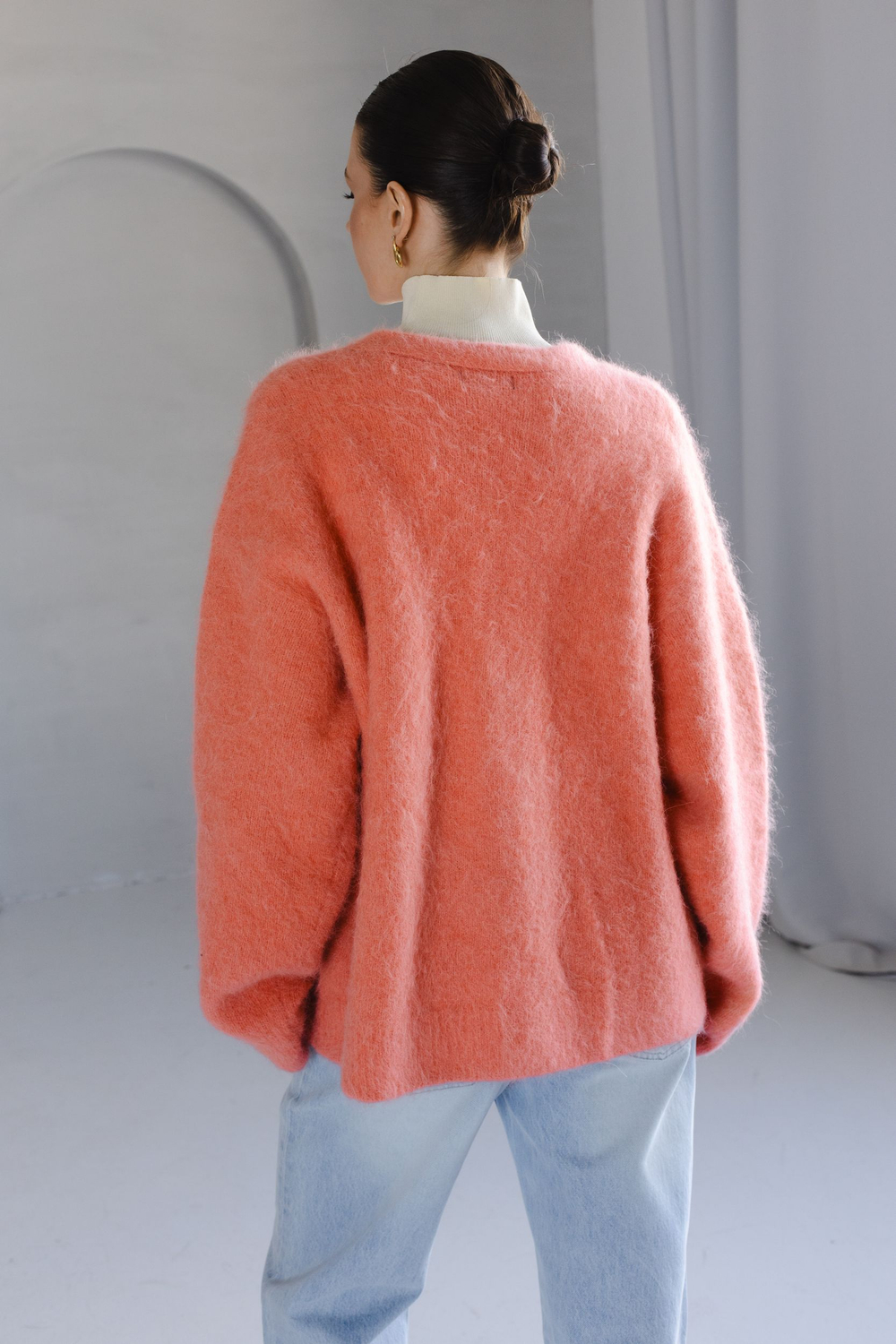 Кардиган альпака коралловый