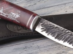 Якутский нож "Амга", сталь Х12МФ, рукоять стабилизированная карельская берёза в бордовом цвете