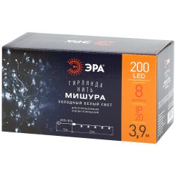 ENIN - WC ЭРА Гирлянда LED Мишура 3,9 м белый провод, холодный свет, 220V