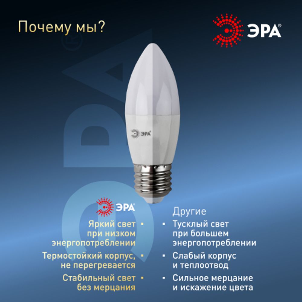 Лампа светодиодная ЭРА STD LED B35-9W-860-E27 9Вт свеча холодный дневной свeт Е27