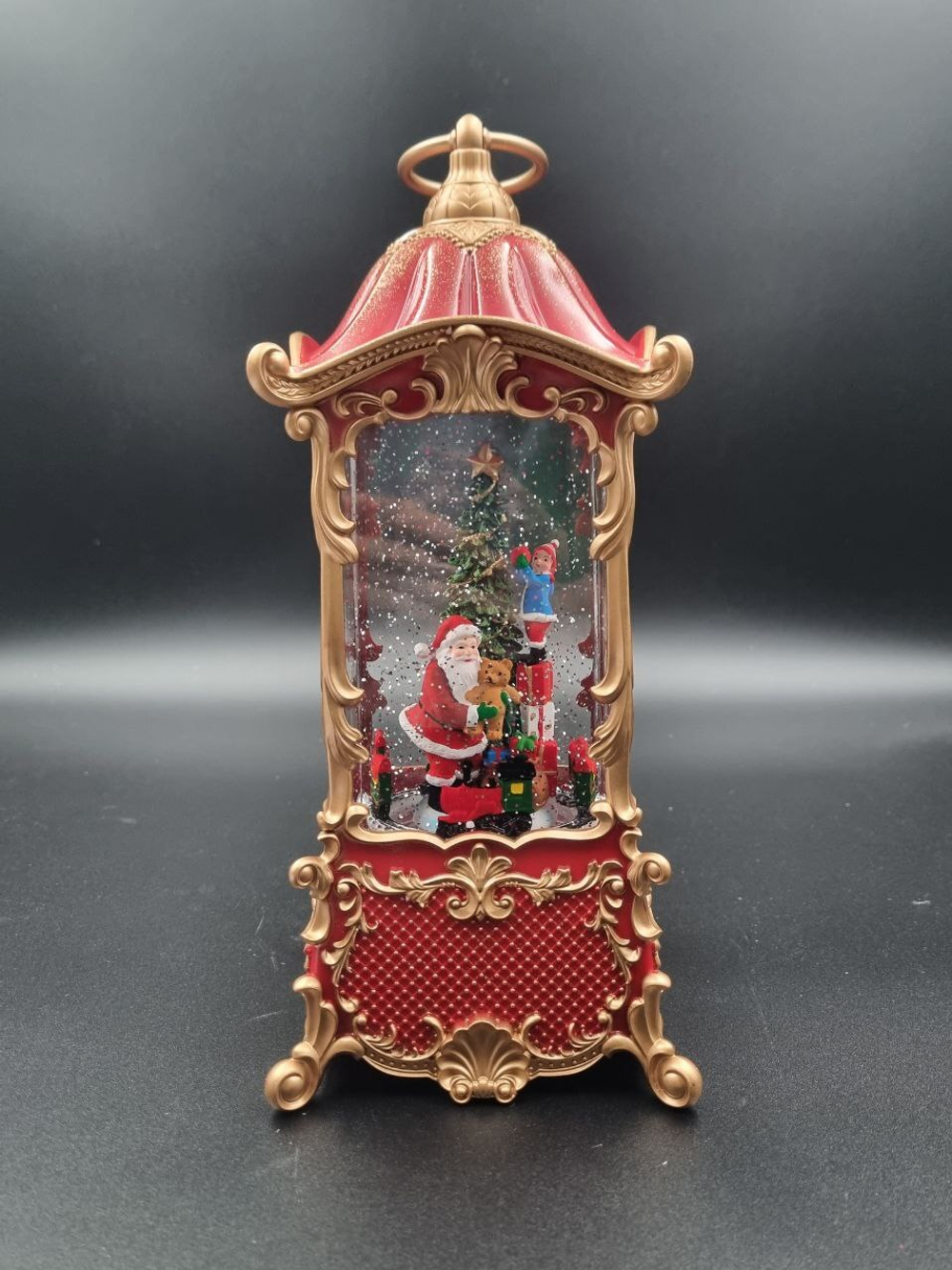 Фонарь новогодний светящийся музыкальный красный сеть/батарейки QW807