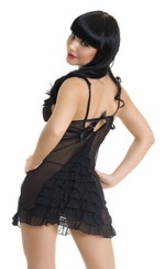 Комбинация черная с рюшами и стрингами SL (42-46) (Цвет: черный)