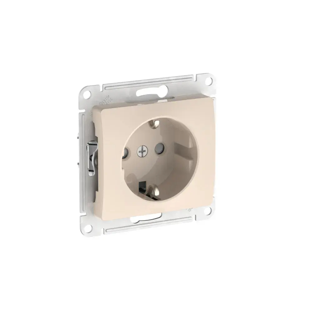 GLOSSA РОЗЕТКА с заземлением со шторками, 16А, механизм, быстрозажим. клем., БЕЖЕВЫЙ