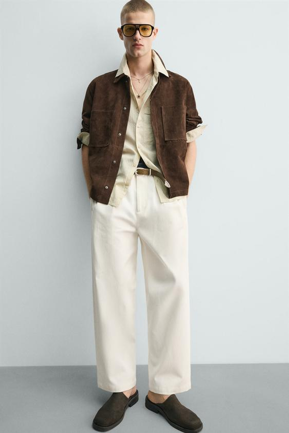 ZARA БРЮКИ CHINO WIDE-LEG СО СКЛАДКАМИ, БЕЛЫЙ