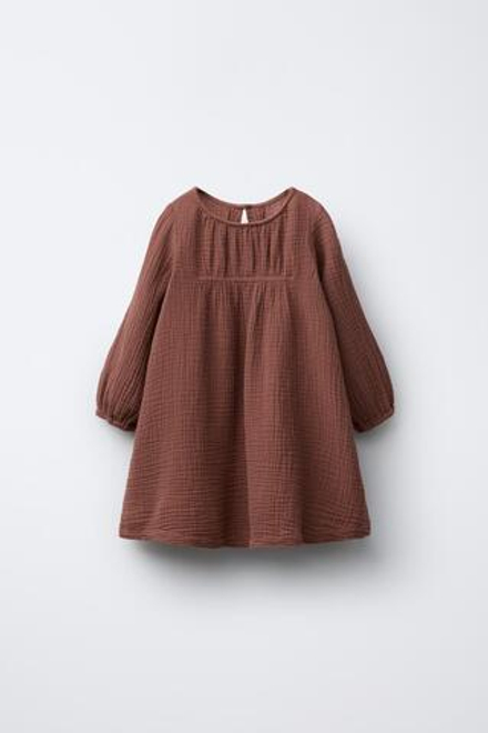 ZARA ПЛАТЬЕ ИЗ ТКАНИ «БАМБУЛА», ЧЕРЕПИЧНЫЙ