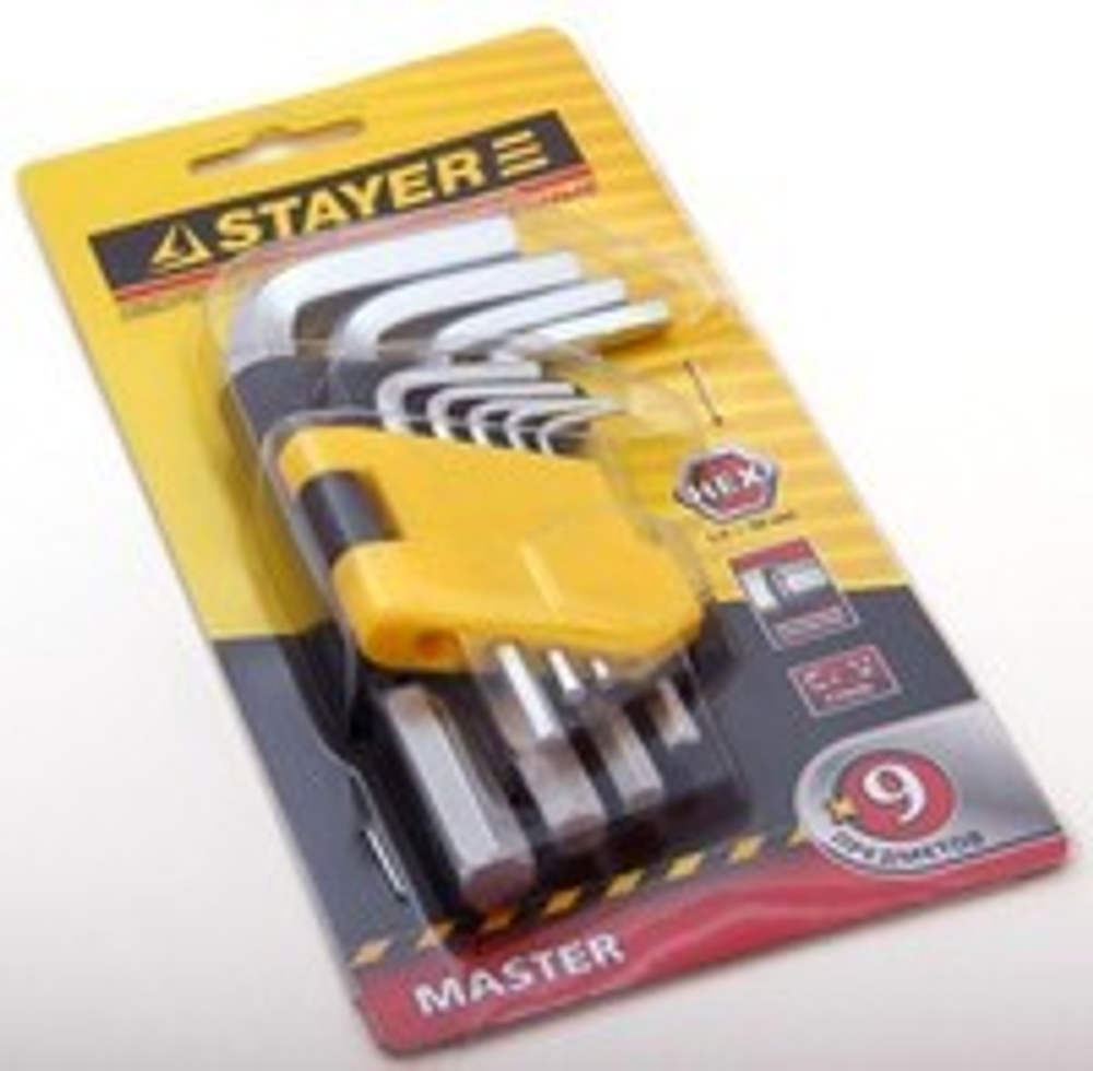 Набор STAYER Ключи "MASTER" имбусовые короткие, Cr-V, сатинированное покрытие, HEX 1.5-10мм, 9 пред.