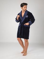Короткий махровый мужской халат 1150 синий Nusa