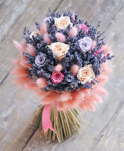 Букет сухоцветов Лаванды, лагурус розовый и мыльных роз
