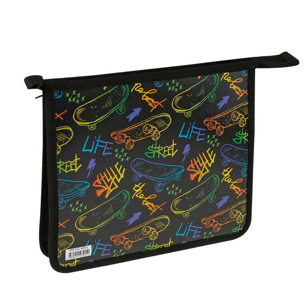 Папка для тетрадей 1 отделение А5 на молнии Спейс Street Life, пластик