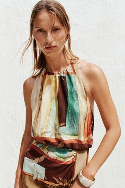 ZARA ПЛАТЬЕ МИДИ С ТРОПИЧЕСКИМ ПРИНТОМ, РАЗНОЦВЕТНЫЙ