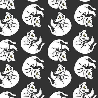 Черно белый паттерн - Узор с белыми лунными кошками котята коты