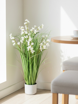 Искусственная Трава с белыми цветами 90см в кашпо