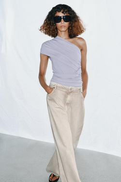 ZARA БОДИ АСИММЕТРИЧНОГО КРОЯ СО СБОРКАМИ, ЖЕМЧУЖНО-СЕРЫЙ