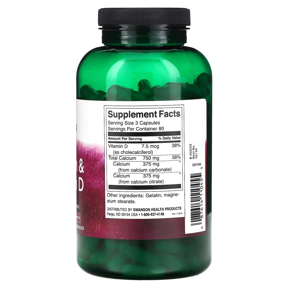 Swanson, Кальций и витамин D, 240 капсул