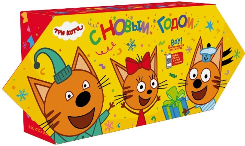 Подарочная коробка новогодняя "Три кота" 500 гр Картон ВД-лак (1/250шт)