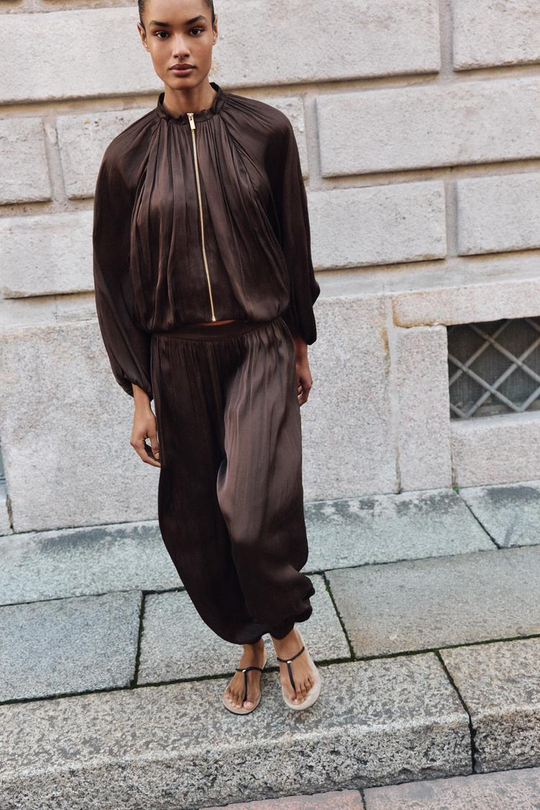 ZARA АТЛАСНЫЕ БРЮКИ-БАГГИ, АТЛАСНЫЕ БРЮКИ-БАГГИ, КОРИЧНЕВЫЙ