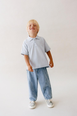 ZARA БАЗОВОЕ ОДНОТОННОЕ ПОЛО, ГОЛУБОЙ