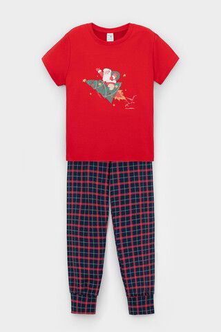 пижама  для мальчика  К 1554/насыщенно-красный,клетка