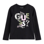 Футболка с длинным рукавом GUESS Черный/Термопринт: разноцветный логотип Девочка