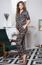 Домашний комплект Elania из принтованной вискозы (Размер: XXL) (Цвет: коричневый)