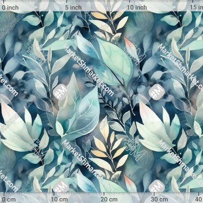 Синие акварельные листья by Мир Натали 280 DPI