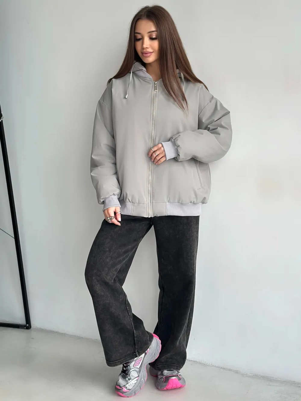 Куртка осенняя оверсайз с капюшоном