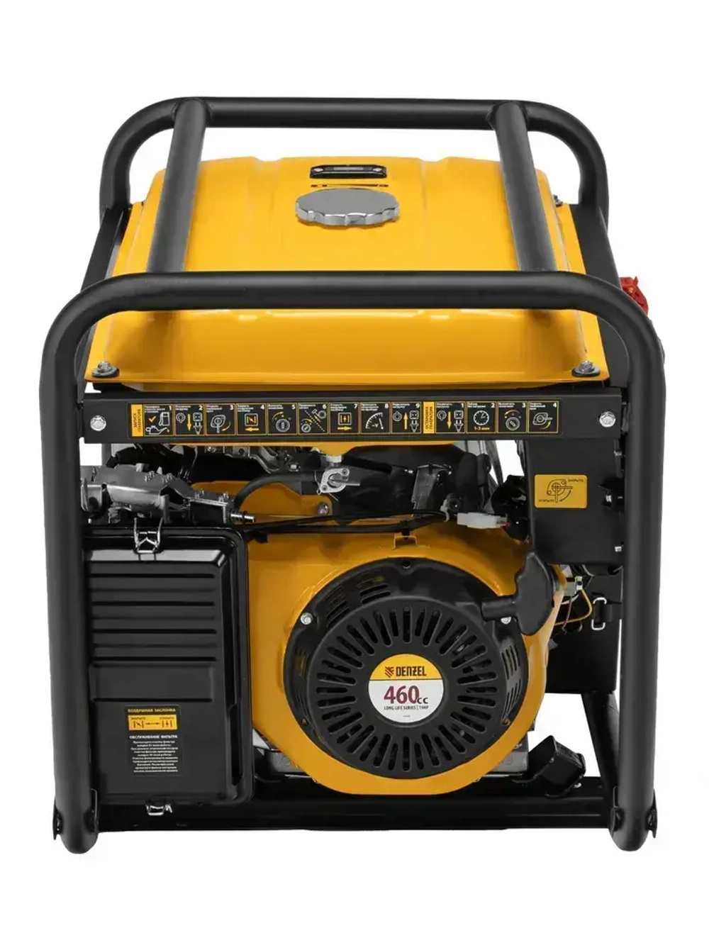 Генератор бензиновый DENZEL PS 90 ED-3, 9 кВт и 460 см3 объем двигателя, 230/400 В и 25 л топливного бака, электростартер и блок AVR, 3 розетки и силовые клеммы, трехфазный 946944