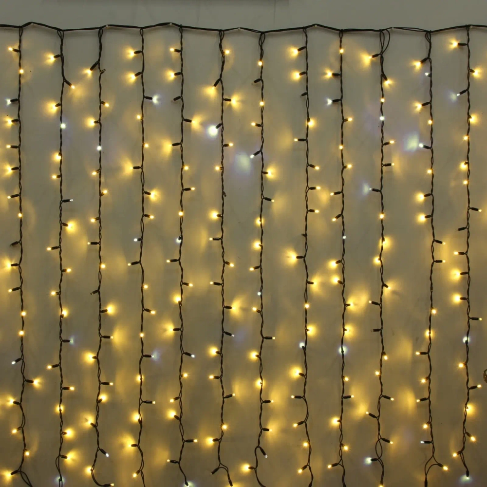 Гирлянда для улицы ЗАНАВЕС «Мерцание» ш2* в6,0 м 960 ламп LED, чёрный провод,1 реж.,IP-65, Теплый белый (возможность соединения)