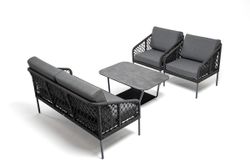 "Канны" лаунж-зона 4-местная из роупа узелкового плетения, каркас алюминий, роуп темно-серый