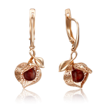 Серьги «Физалисы» с английским замком из красного золота c янтарём