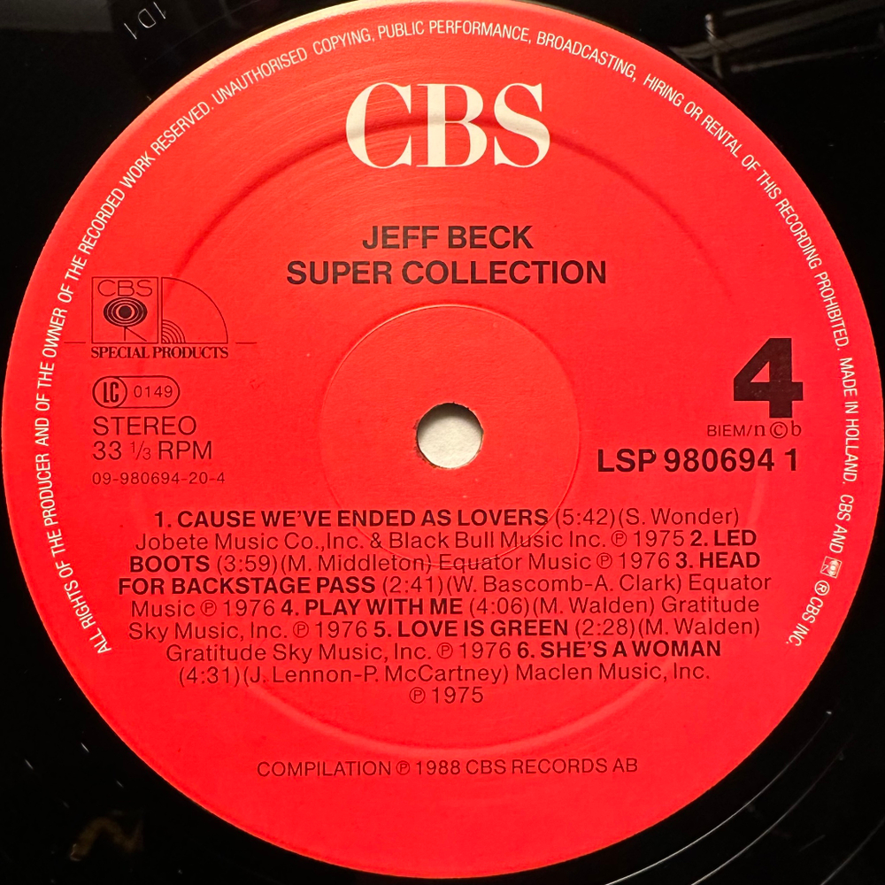 Jeff Beck - Super Collection 2LP (Голландия 1988г.)
