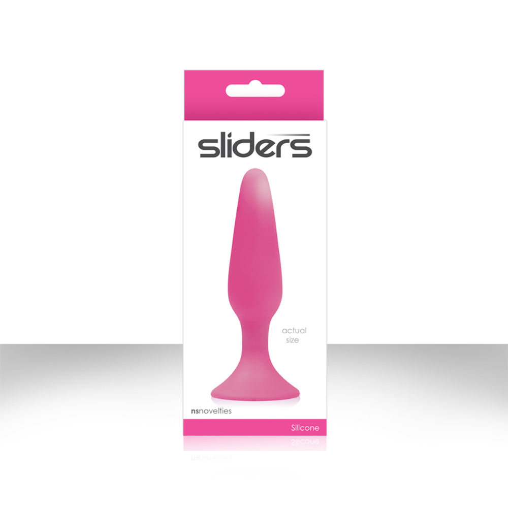 Розовая анальная пробка Sliders Silicone Anal Plugs Small на присоске - 11,35 см.