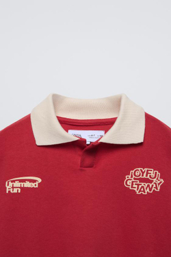 ZARA ФУТБОЛКА ПОЛО С РЕЛЬЕФНЫМ ПРИНТОМ, КРАСНЫЙ