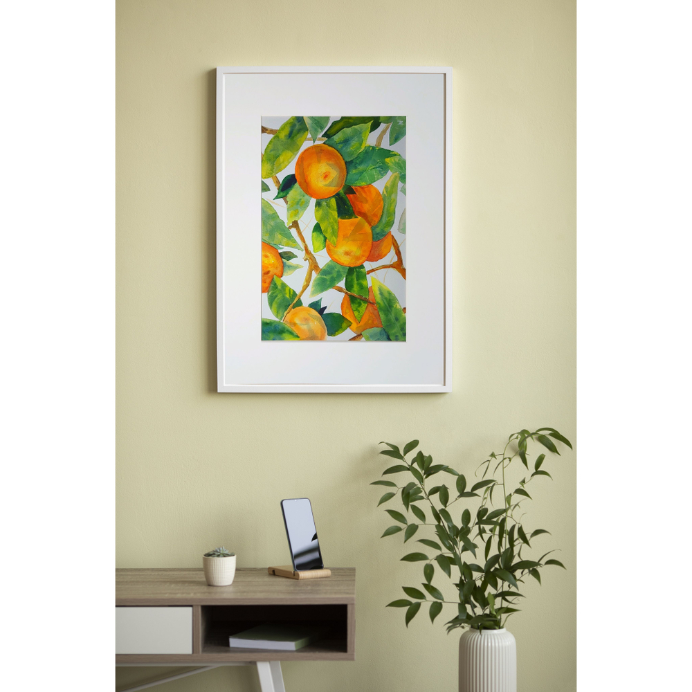 Картина авторская акварельная в паспарту 30х40 см на стену для интерьера "Мандарин"