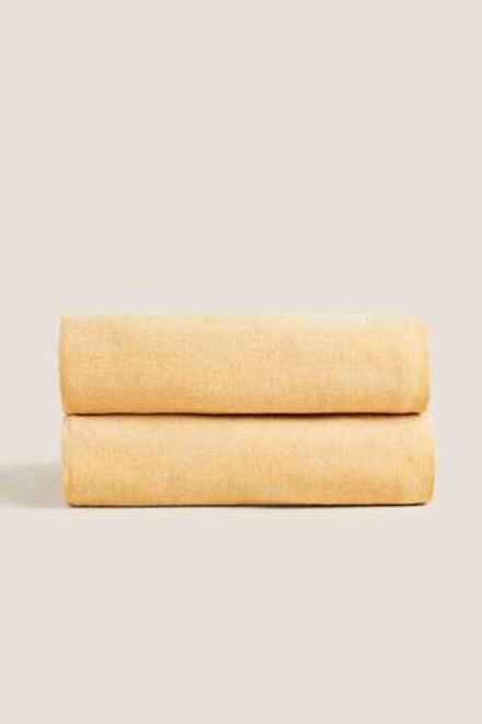 ZARA HOME МЯГКОЕ ПОКРЫВАЛО С БАХРОМОЙ, СВЕТЛО-ЖЕЛТЫЙ