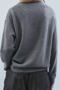 ZARA ОДНОТОННЫЙ СВИТЕР ИЗ 100% КАШЕМИРА, СЕРЫЙ