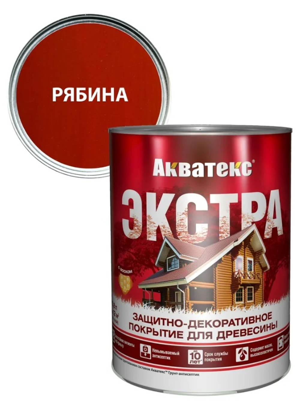 Защитно-декоративное покрытие для дерева АКВАТЕКС ЭКСТРА, рябина, 0.8 л