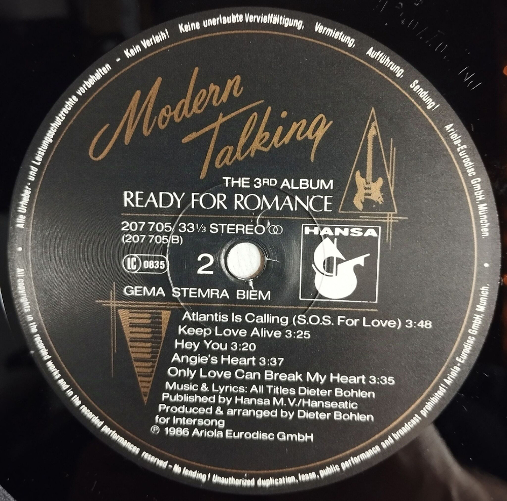 Винтажная виниловая пластинка LP Modern Talking Ready For Romance (The 3rd Album) (Germany 1986) Brother Louie