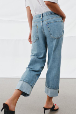 ZARA ДЖИНСЫ ПРЯМОГО КРОЯ С НИЗКОЙ ПОСАДКОЙ — ZW COLLECTION, СИНИЙ