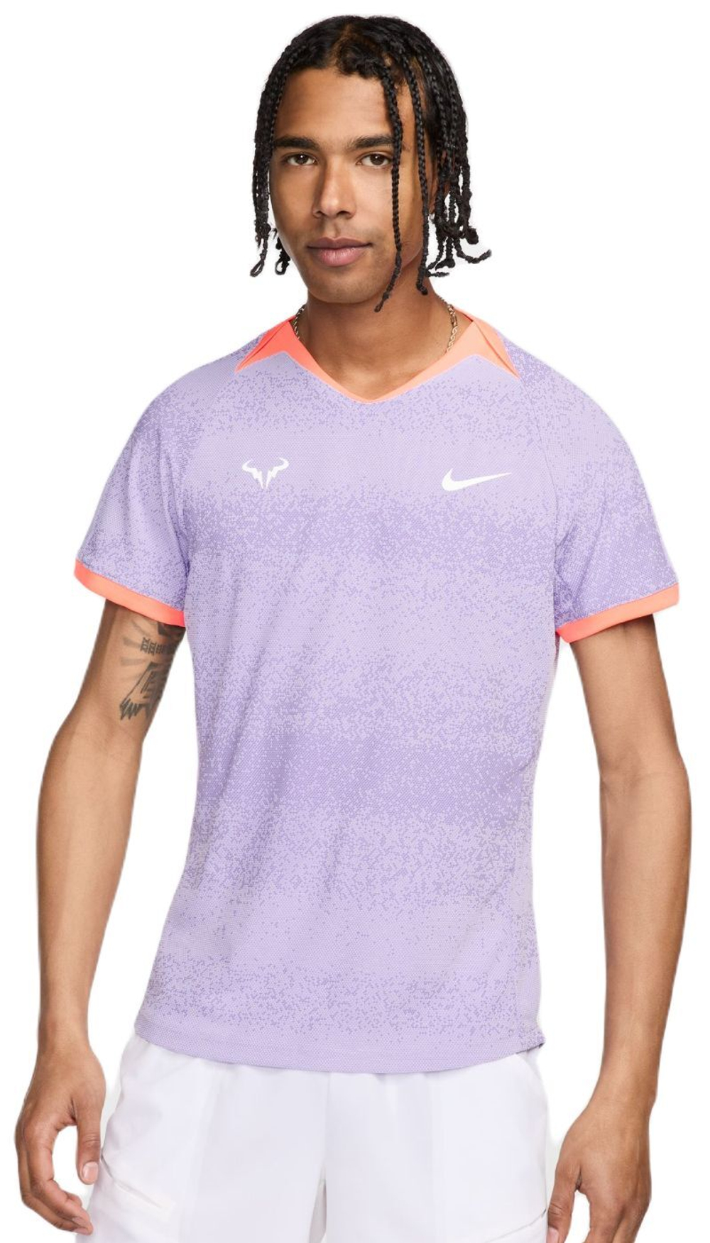 Мужская теннисная футболка Nike Rafa NikeCourt Dri-Fit Short Sleeve Top - lilac bloom/bright mango/white