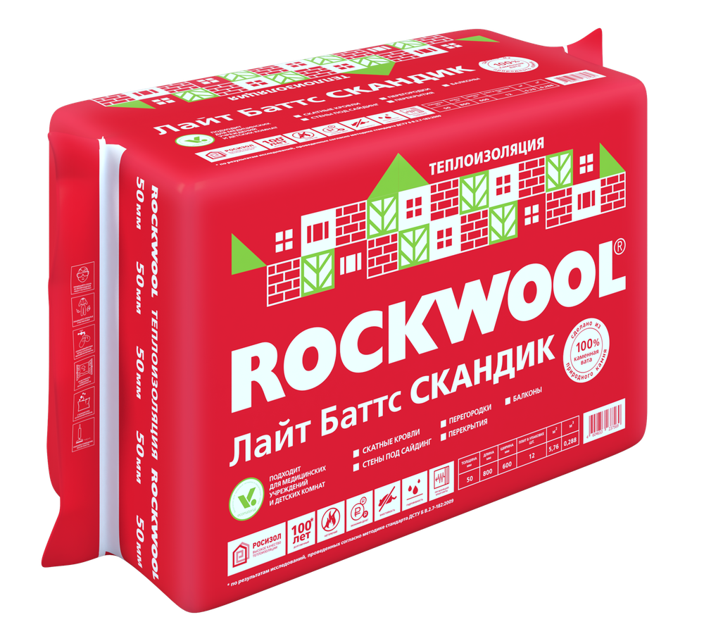 Плита Rockwool Лайт Баттс Скандик 800х600х50 (0,288м3=5,76м2)уп