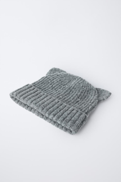 ZARA ТРИКОТАЖНАЯ ШАПКА С УШКАМИ, СЕРЫЙ МЕЛАНЖ