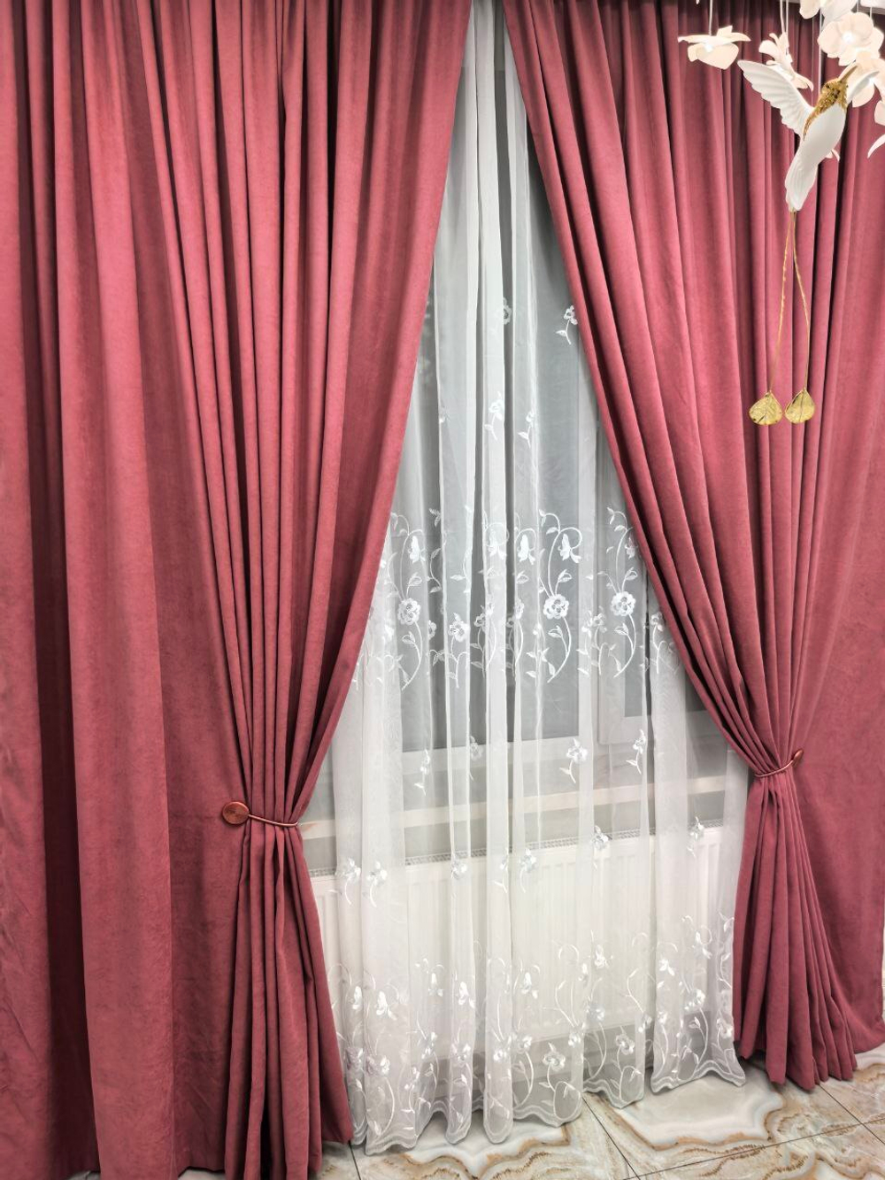 Комплект штор BlessLight Портьеры Канвас 270х100 1 шт. Брусничный