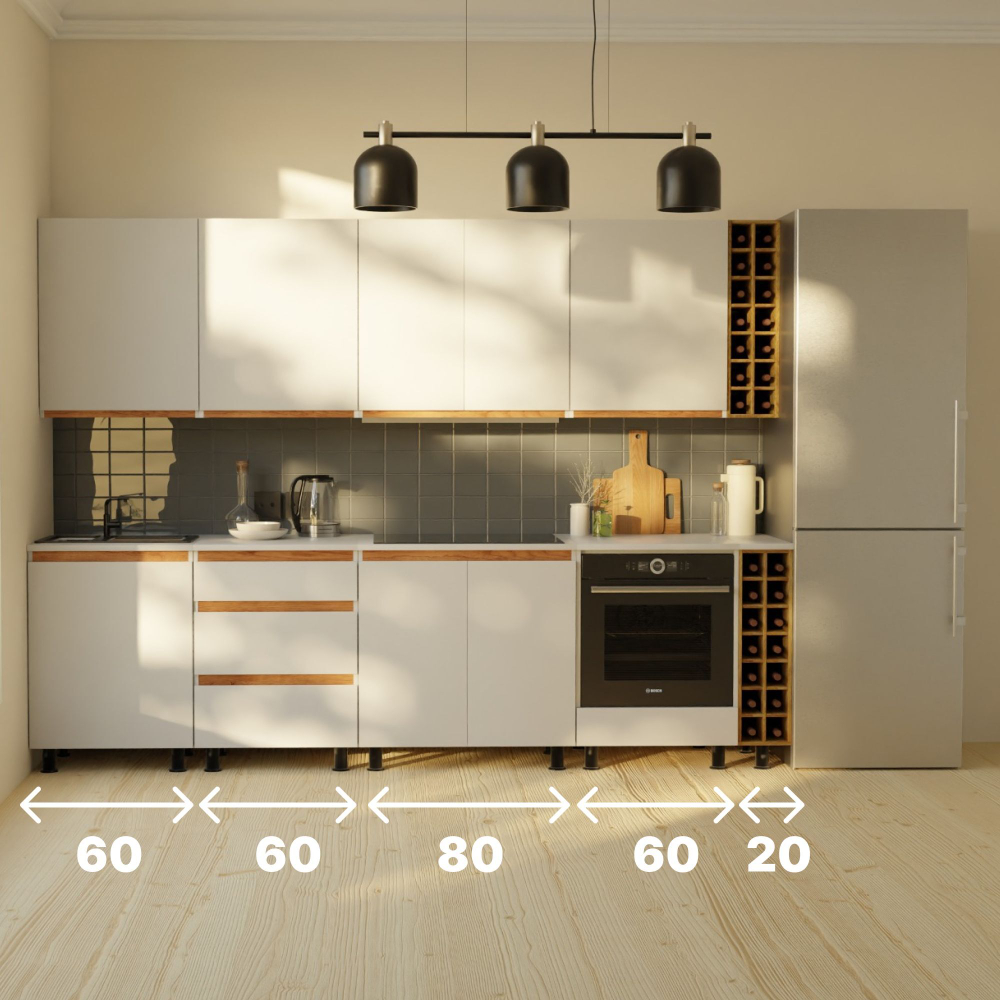 Кухня Валенсия 280 см со столешницей (10 модулей) / белый ЛДСП, массив дуба