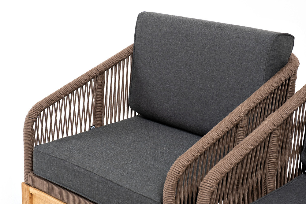 "Канны" лаунж-зона 4-местная из роупа со столиком "Канны" (серый гранит), основание дуб, роуп коричневый