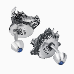 Запонки мужские KING BULL & BEAR, оксидирование, сапфир — корунд.